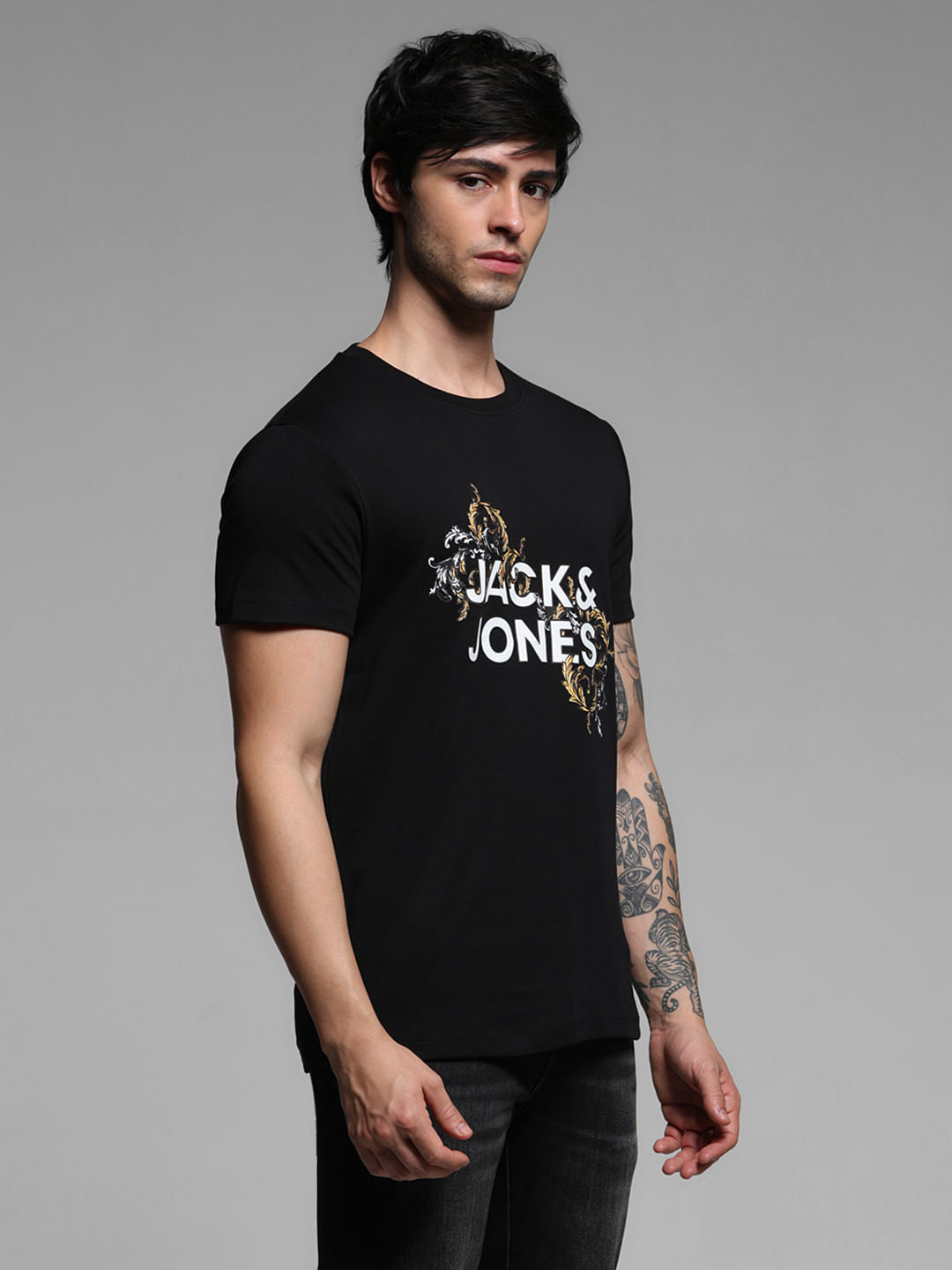 Black Graphic Print Crew Neck T-shirt