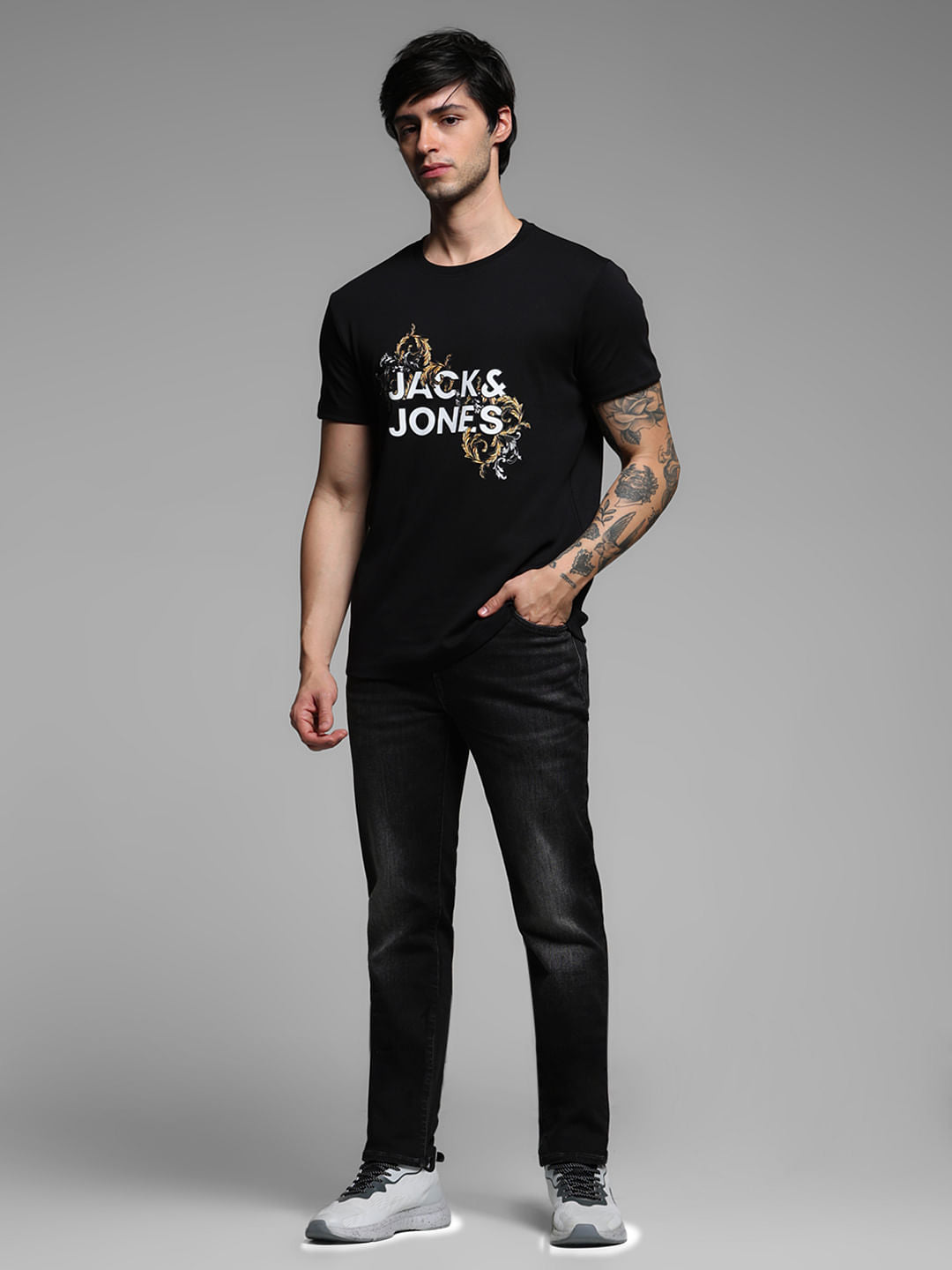 Black Graphic Print Crew Neck T-shirt