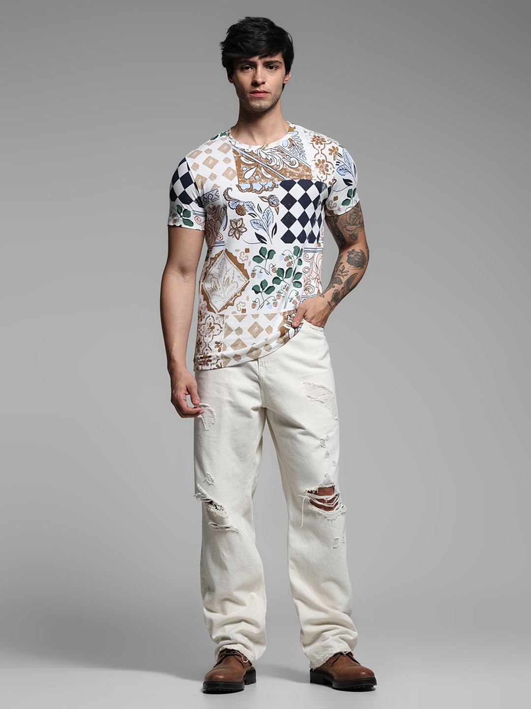 White Printed Crew Neck T-shirt