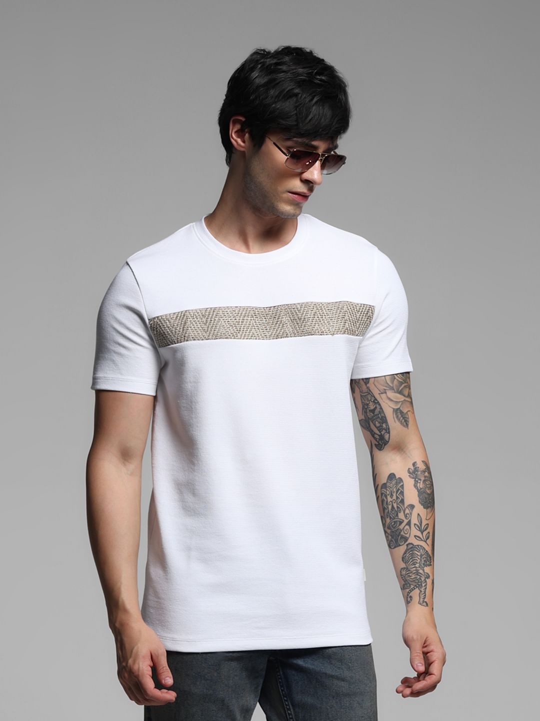White Crochet Patch Detail T-shirt - S