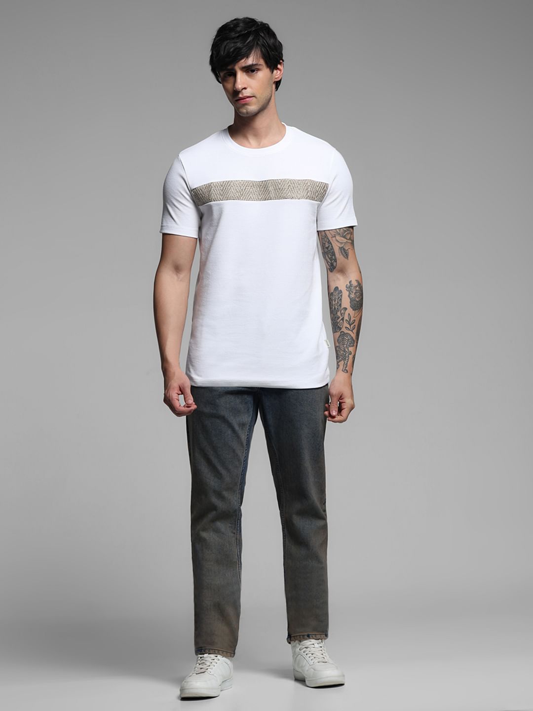 White Crochet Patch Detail T-shirt