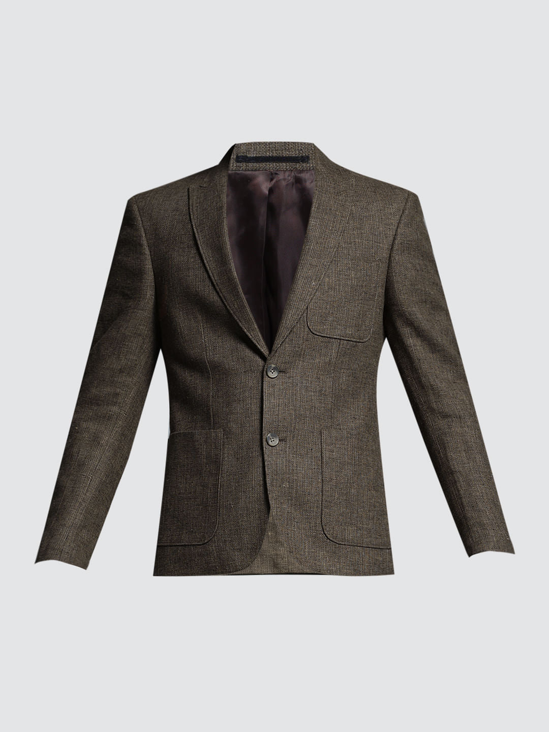 Dark Brown Linen Suit Set Blazer