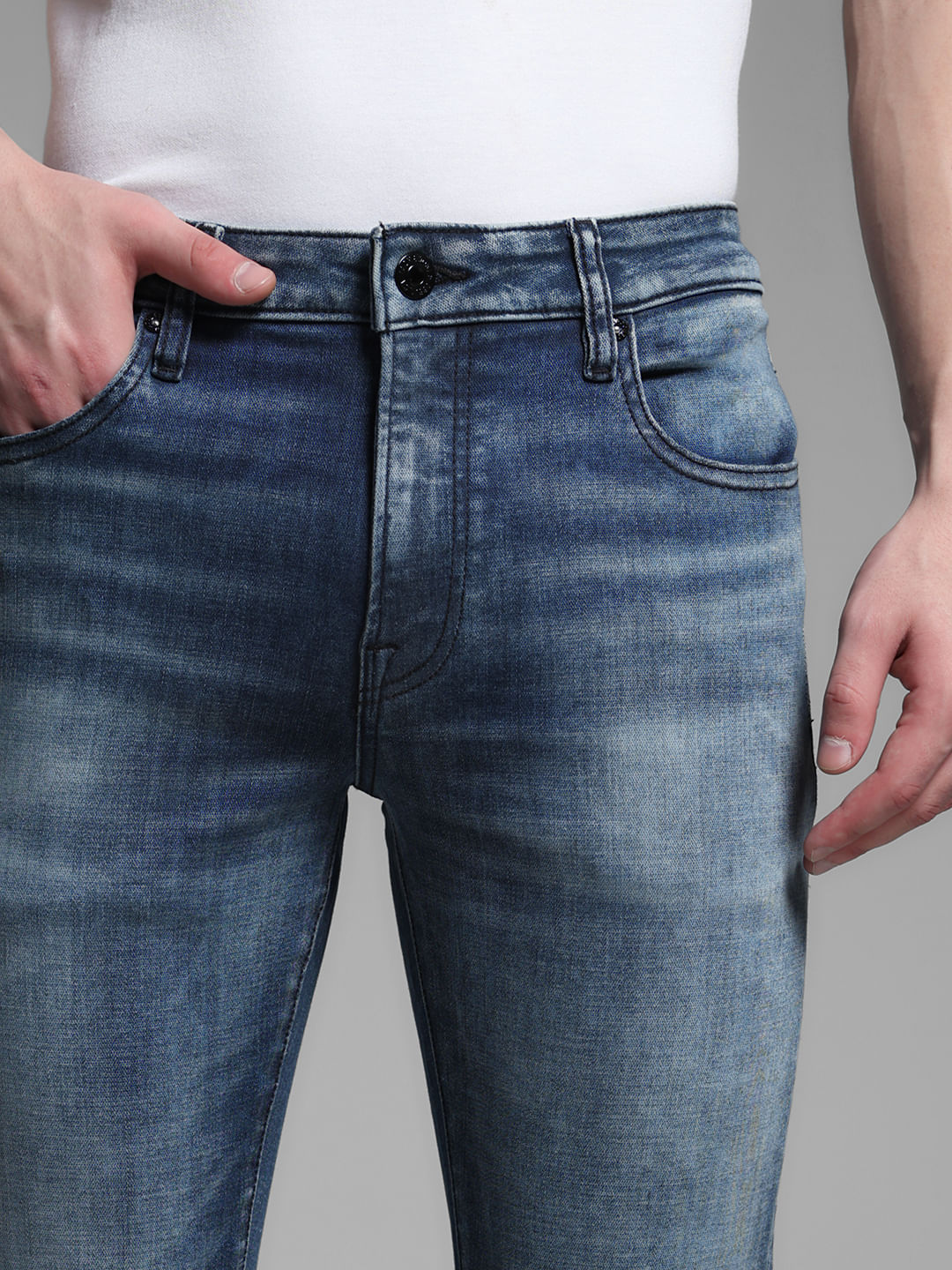 Dark Blue Distressed Ben Skinny Fit Jeans