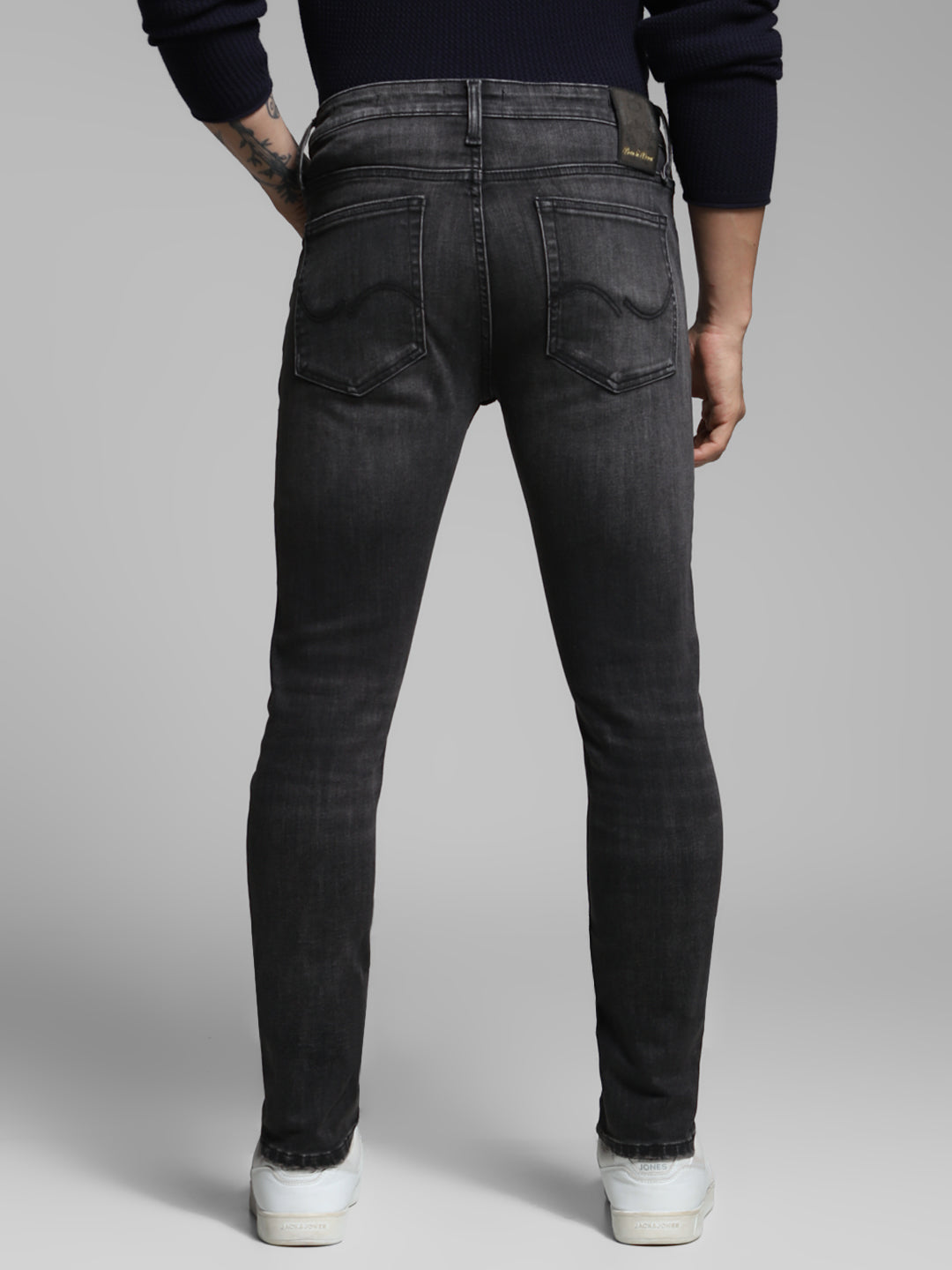 Men's Charcoal Skinny Fit Distressed Low Rise Jeans