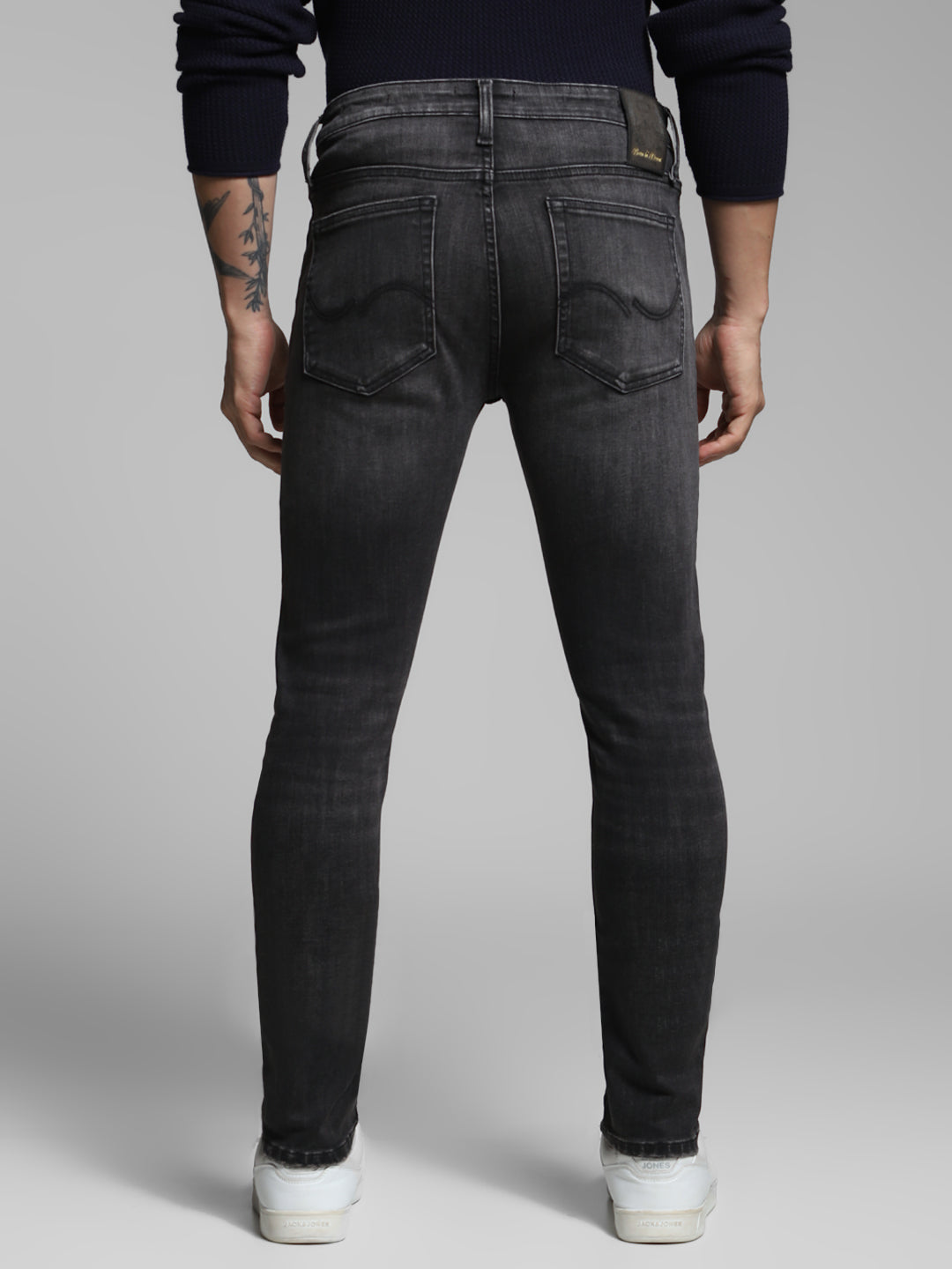 Men's Charcoal Skinny Fit Distressed Low Rise Jeans