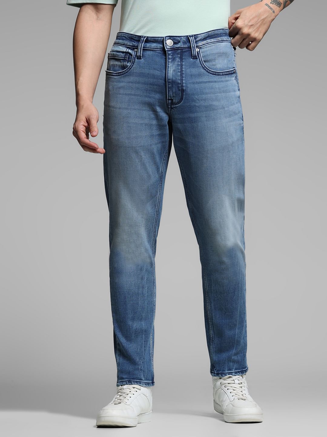 Blue Mid Rise Brak Knitted Slim Jeans - 30/27