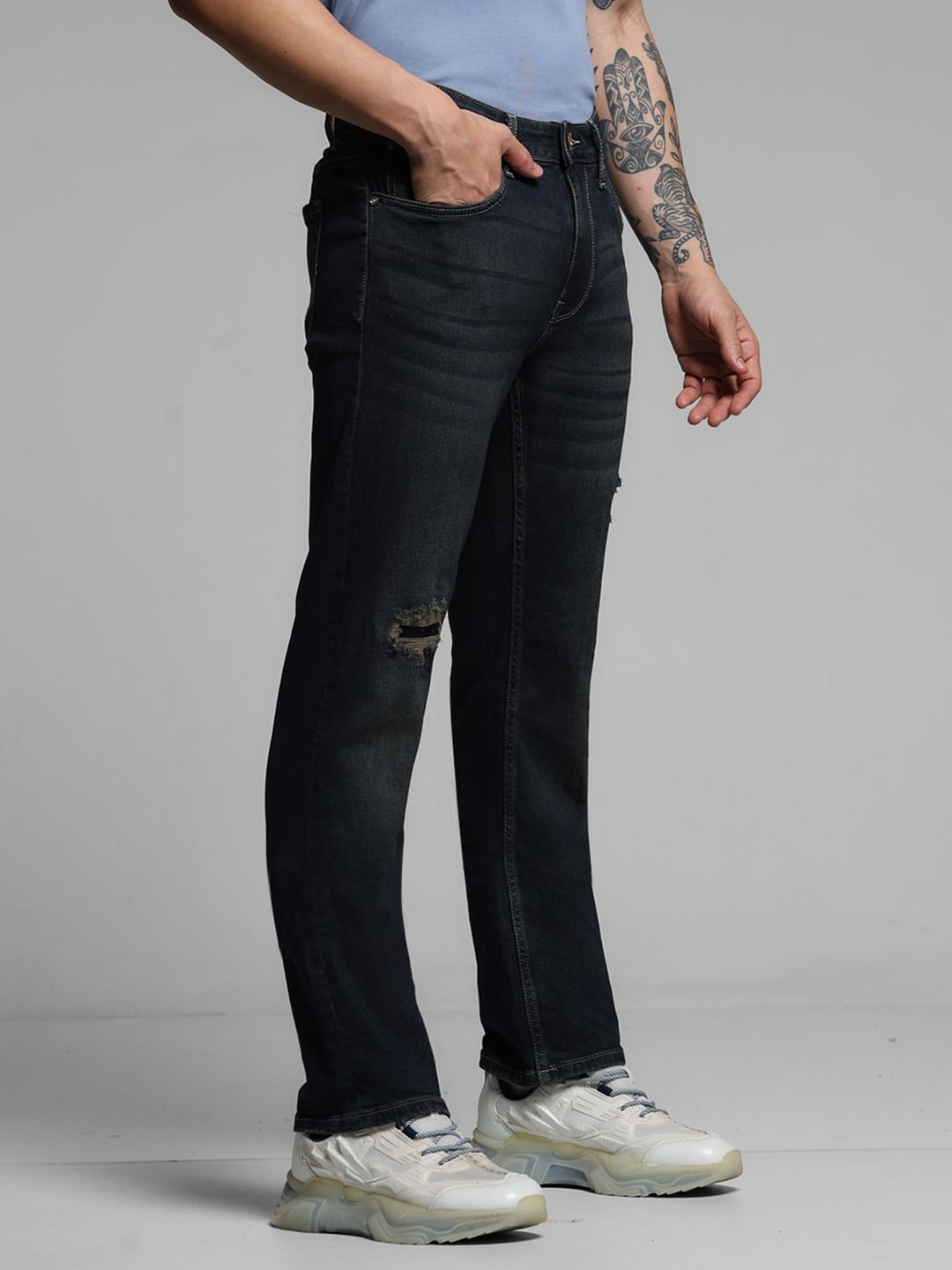 Dark Blue Distressed Clark Regular Fit Jeans