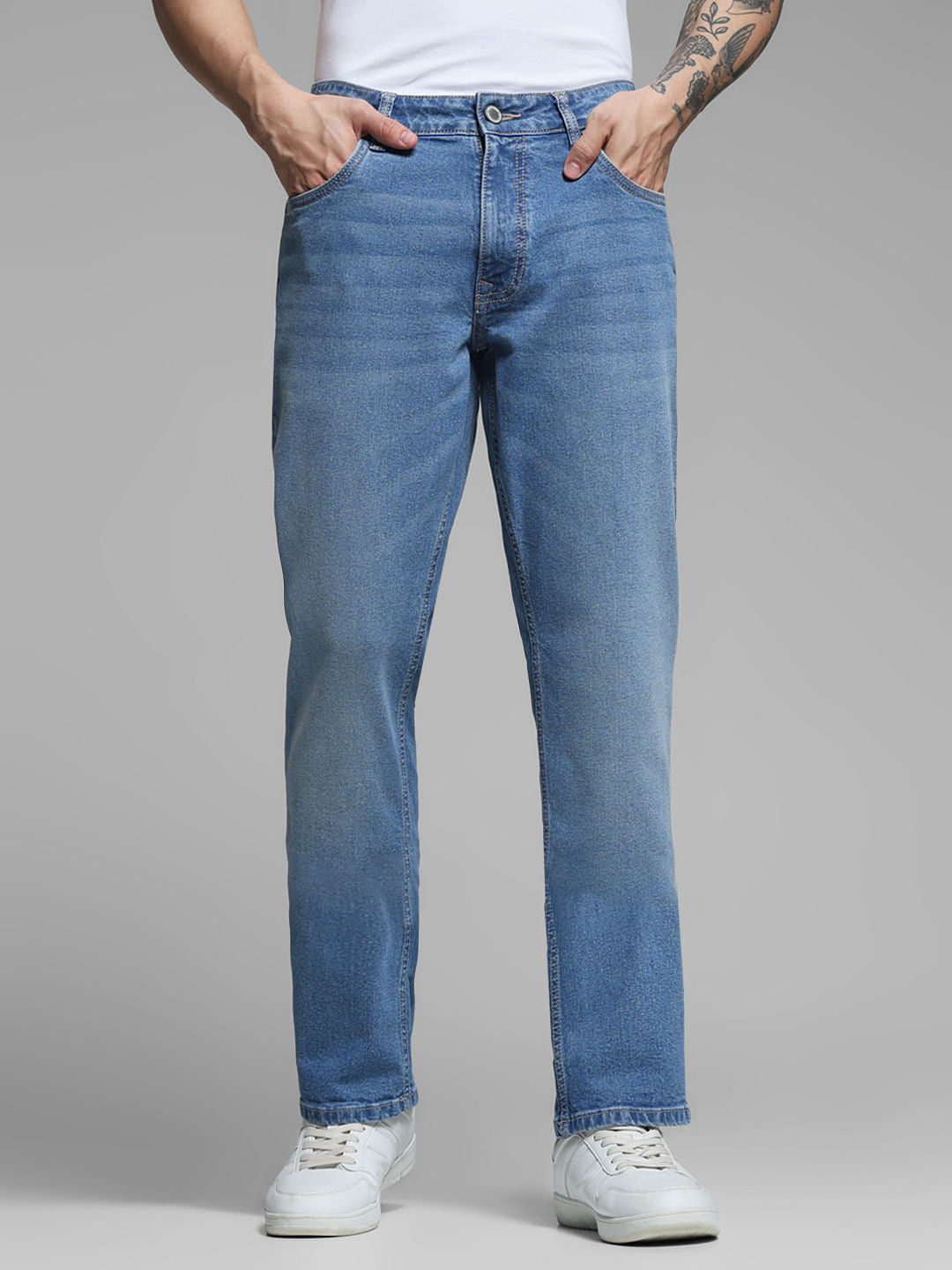 Light Blue Mid Rise Washed Regular Fit Jeans - 28/30