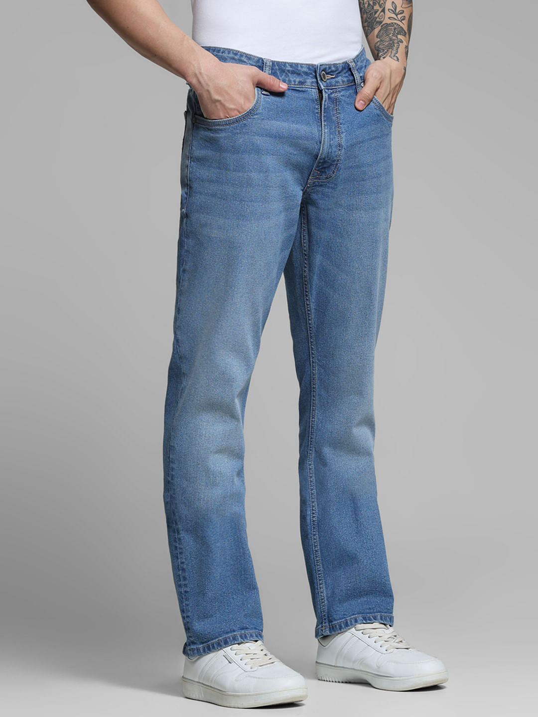 Light Blue Mid Rise Washed Regular Fit Jeans