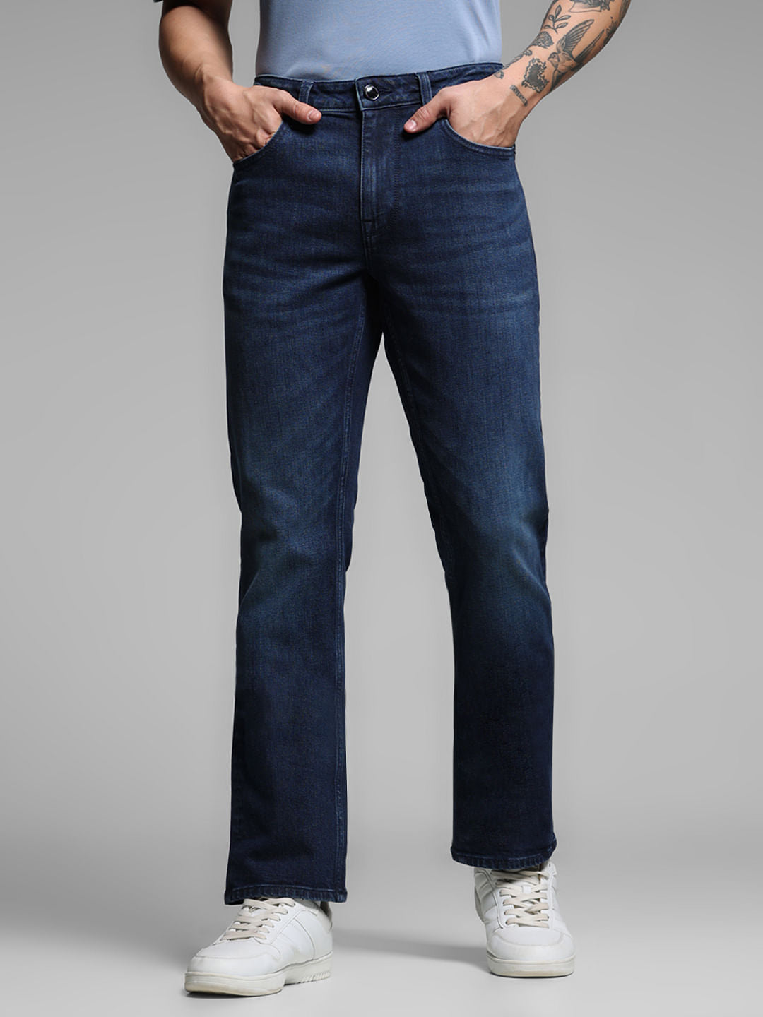 Dark Blue Mid Rise Clark Regular Fit Jeans - 28/30