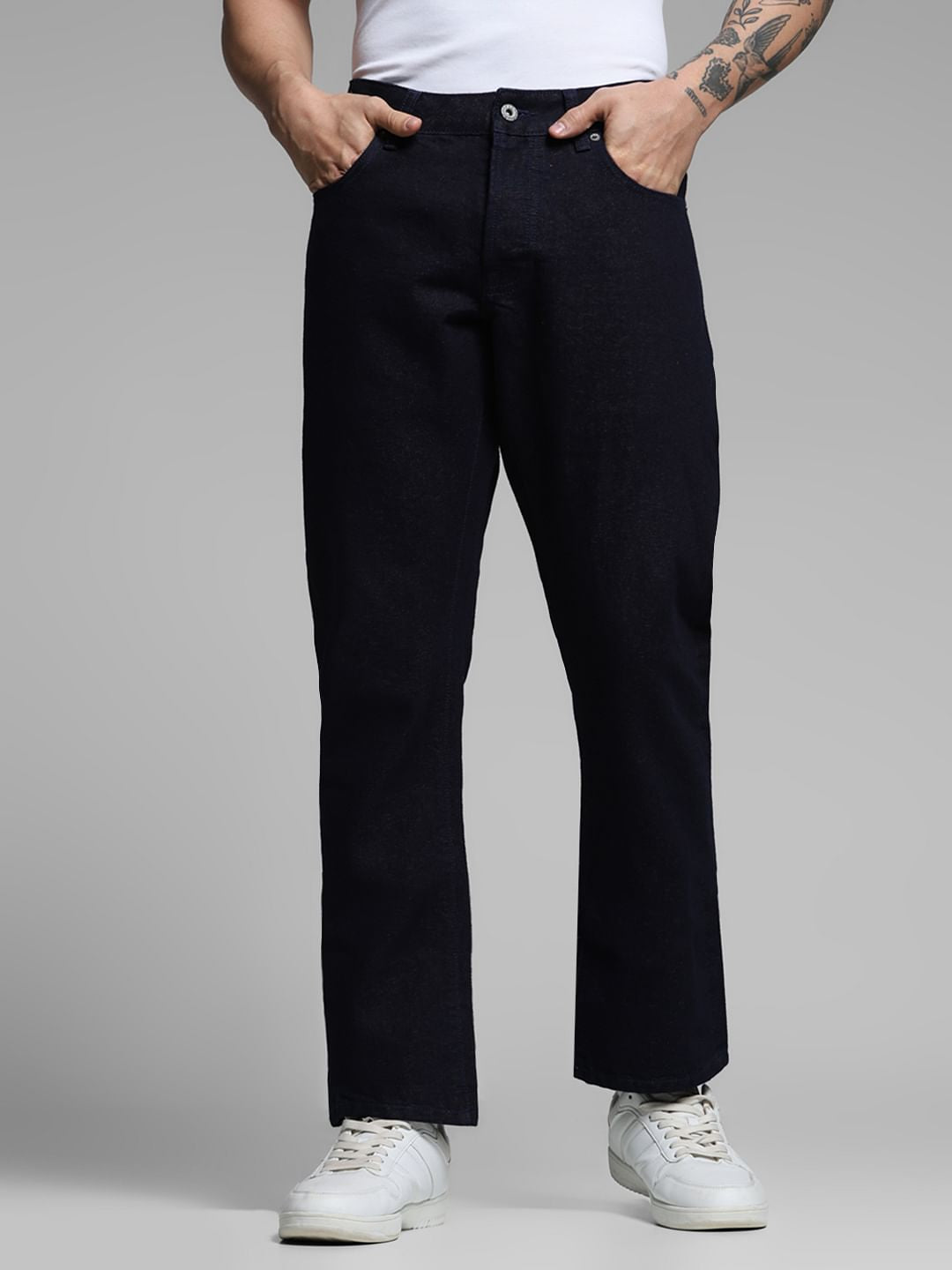Dark Blue Low Rise Clark Regular Fit Jeans