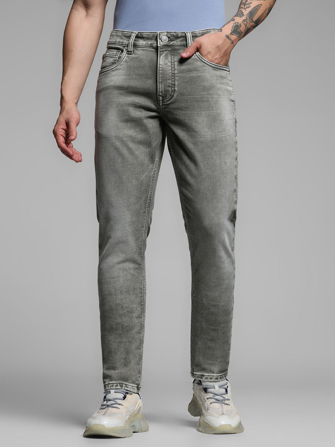 Grey Low Rise Glenn Knitted Slim Fit Jeans