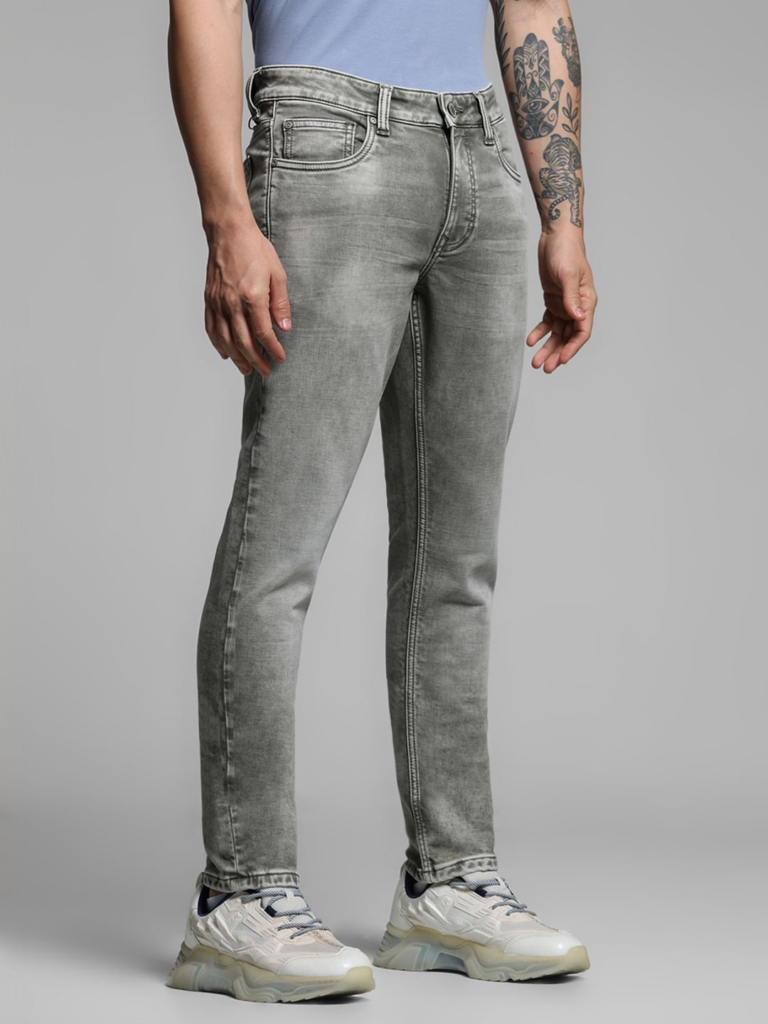 Grey Low Rise Glenn Knitted Slim Fit Jeans