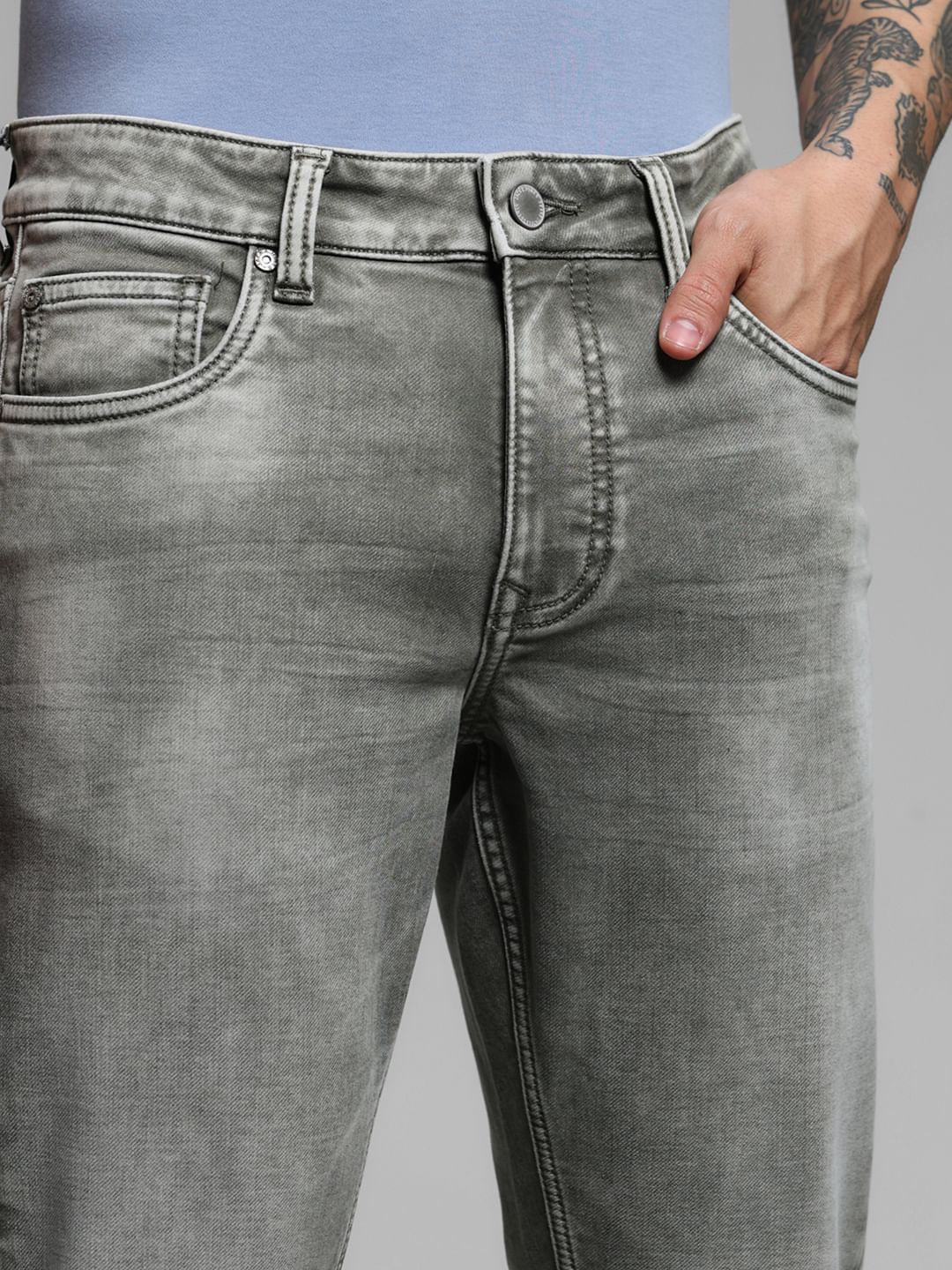 Grey Low Rise Glenn Knitted Slim Fit Jeans