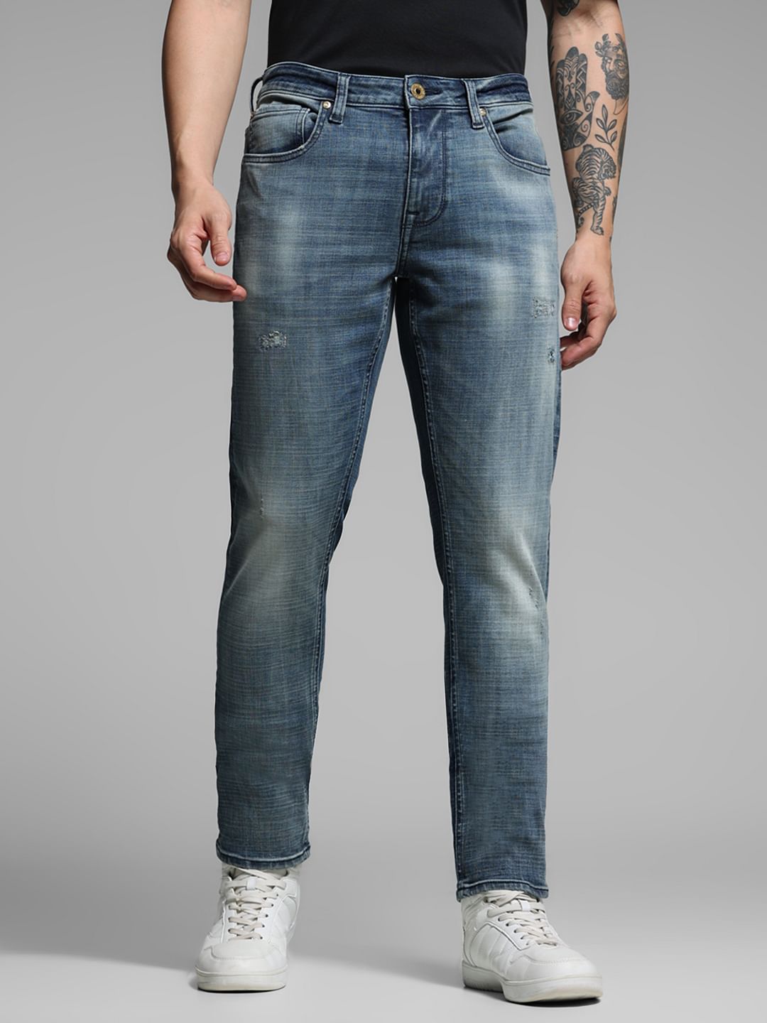 Blue Low Rise Distressed Glenn Slim Jeans - 28/30
