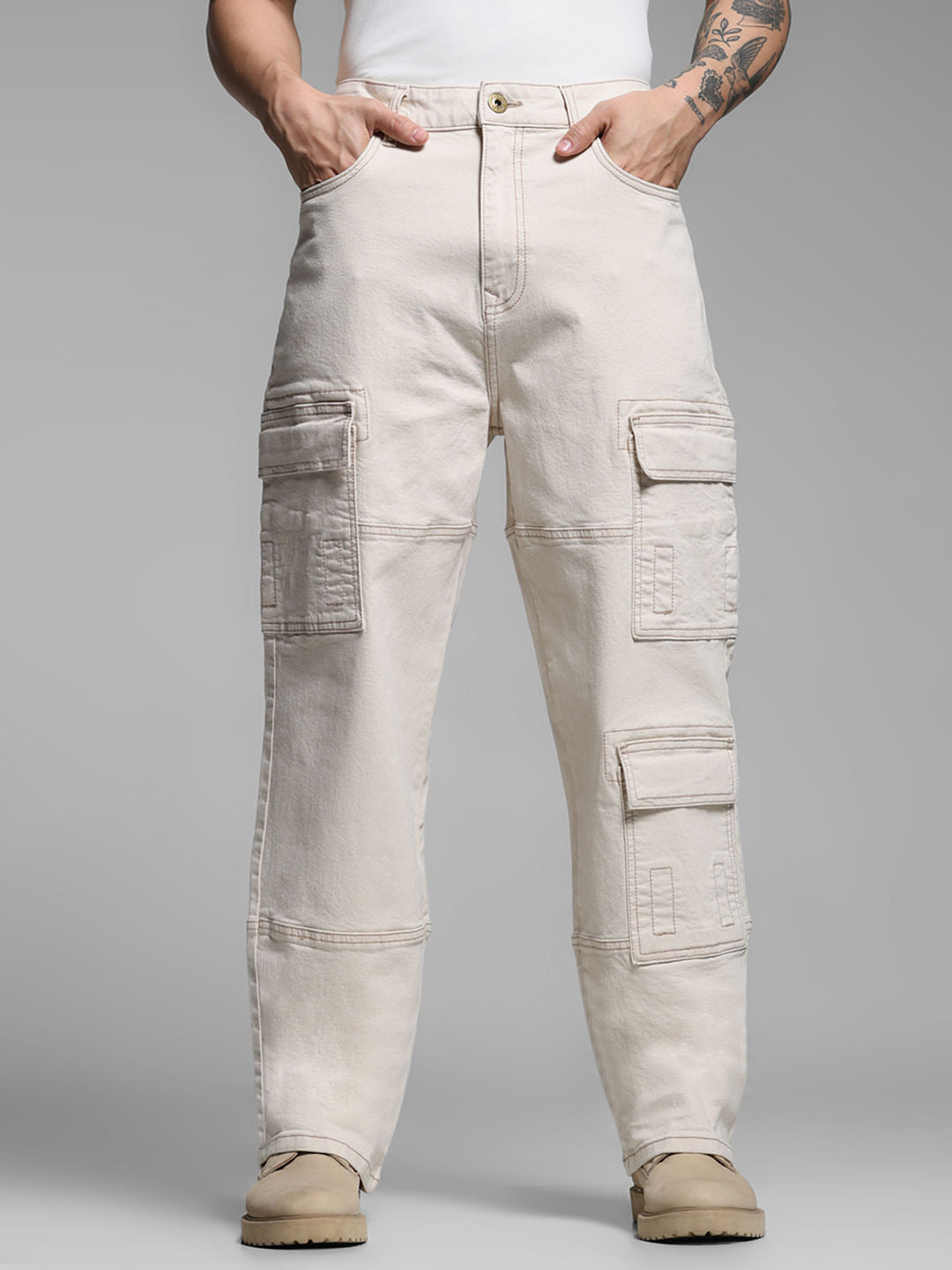 Beige High Rise Dario Loose Fit Jeans - 28/30