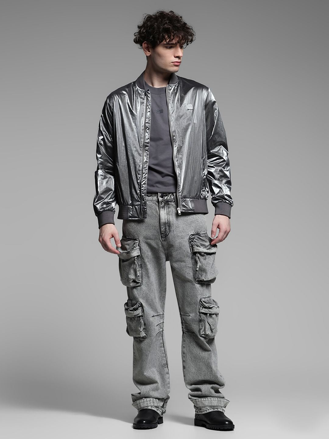 Metallic Grey Bomber Jacket