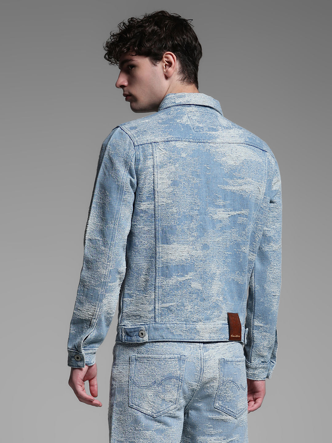 Light Blue Printed Co-ord Set Denim Jacket