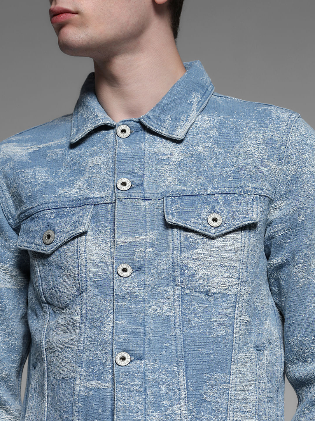 Light Blue Printed Co-ord Set Denim Jacket