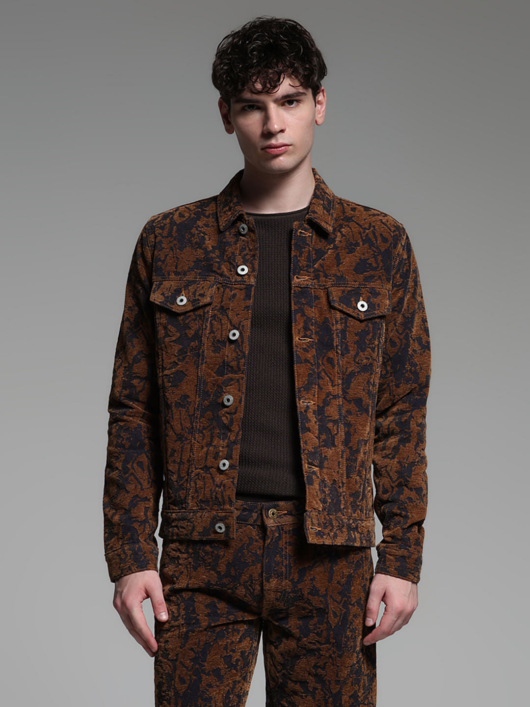 Bronze Brown Abstract Print Co-ord Set Jacket