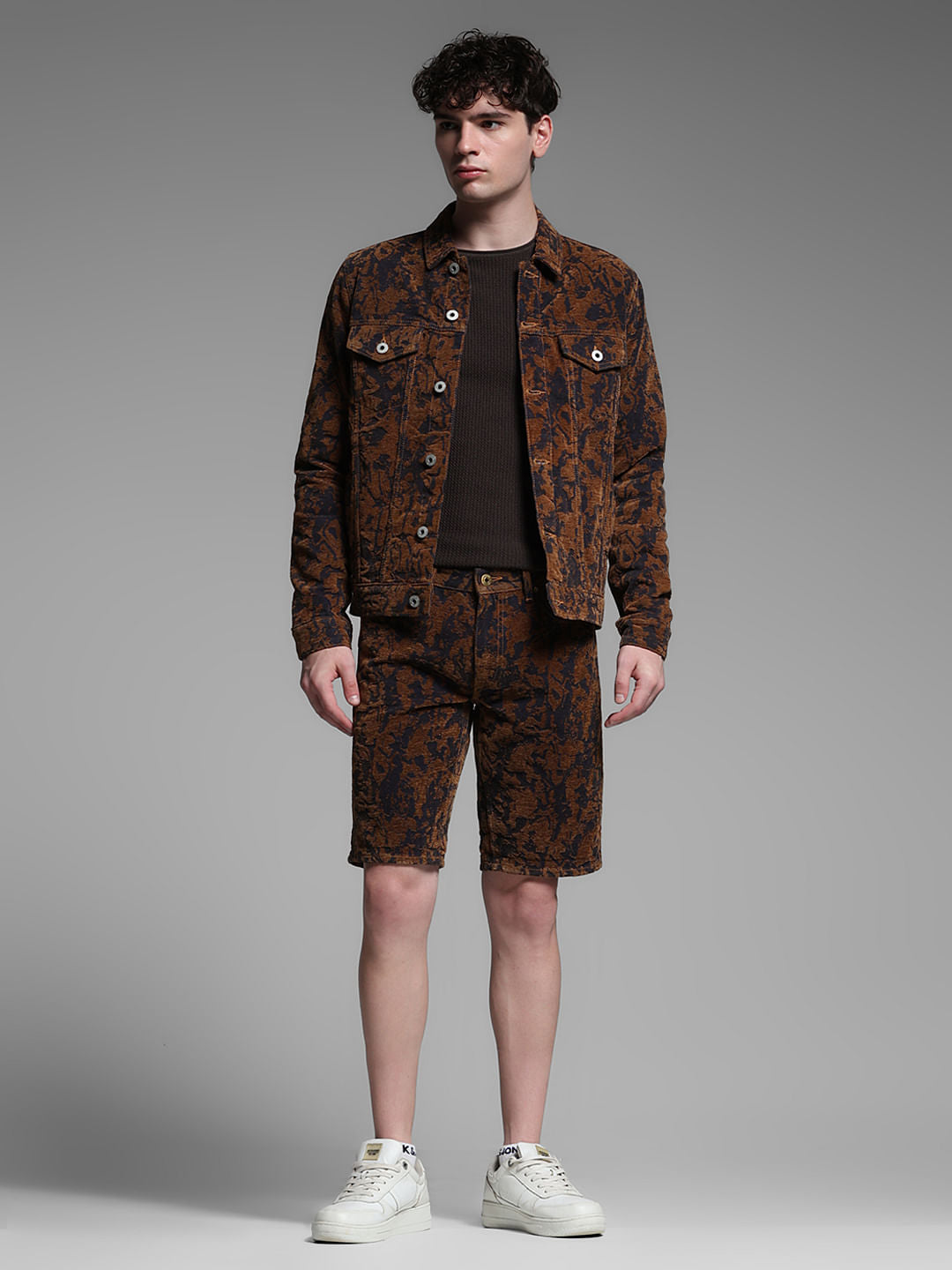 Bronze Brown Abstract Print Co-ord Set Jacket