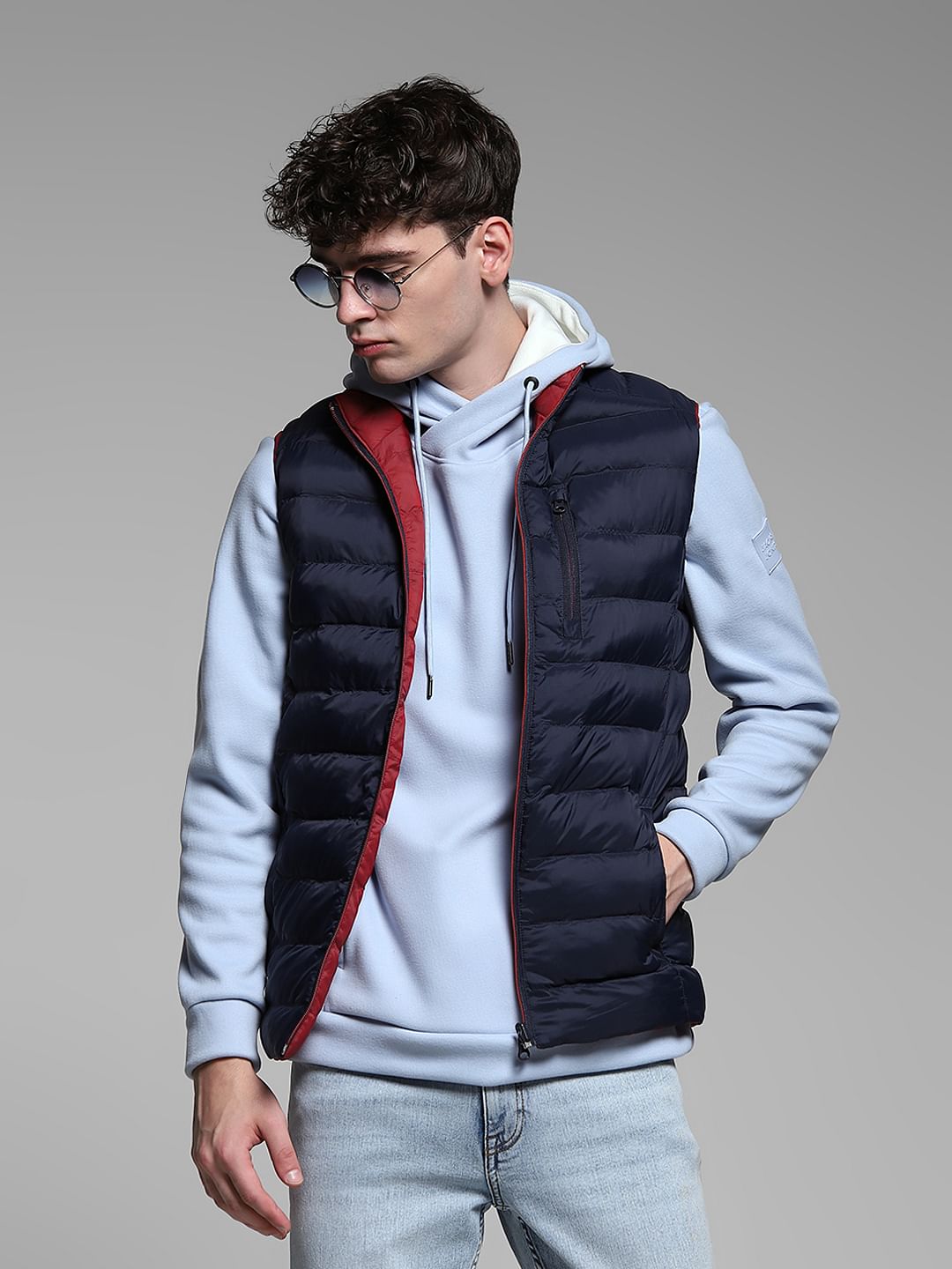 Navy Blue Reversible Puffer Vest Jacket - S