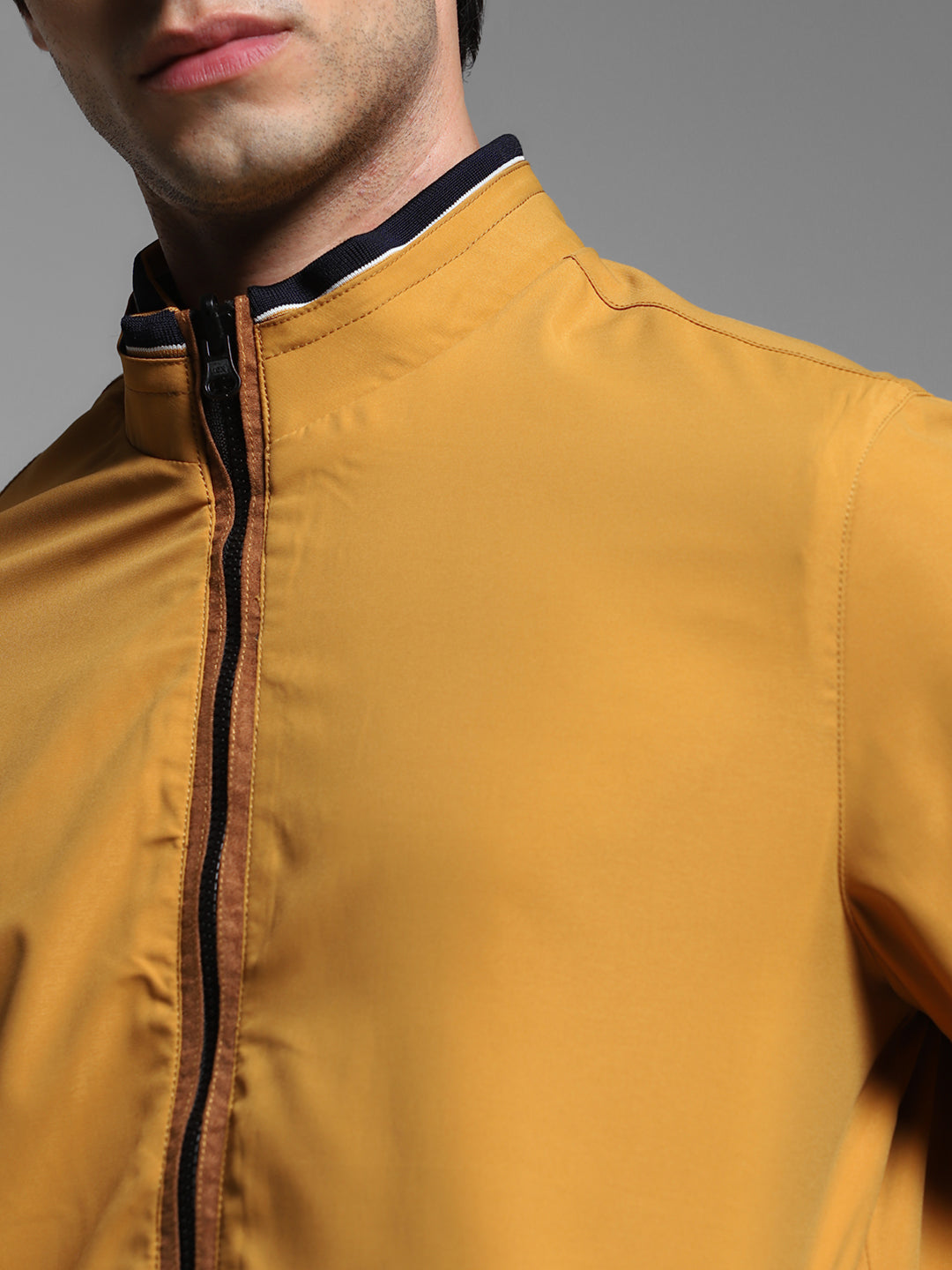 Men's Navy Blue Reversible Bomber Jacket With High Neck