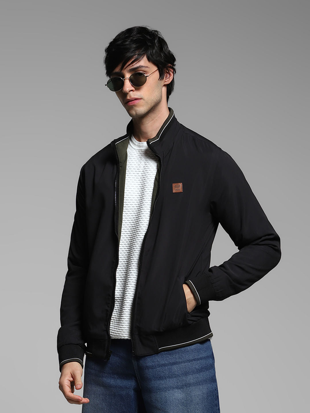 Black Reversible High Neck Jacket - S