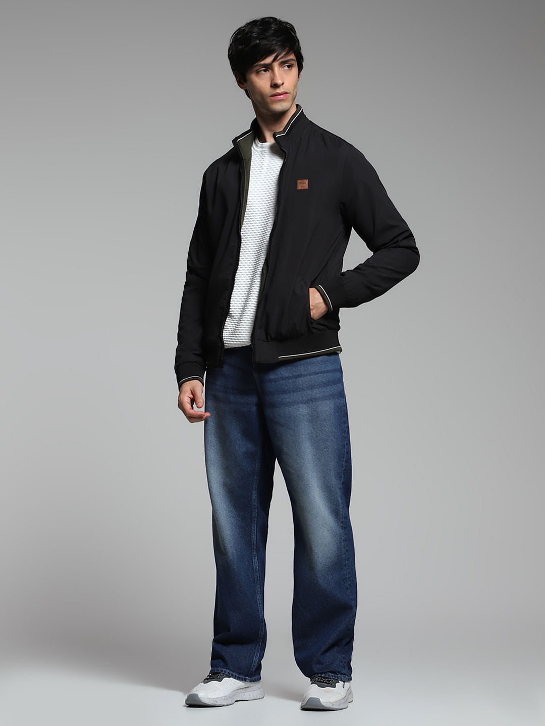 Black Reversible High Neck Jacket