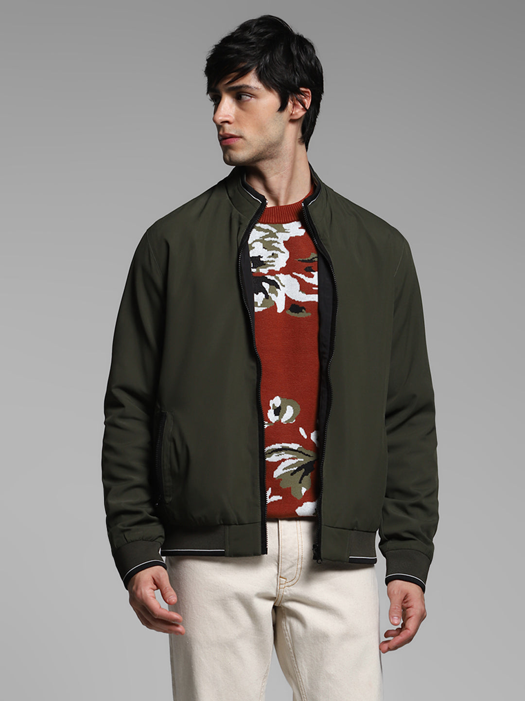 Men's Reversible Bomber Jacket In Forest Green With Zip Front