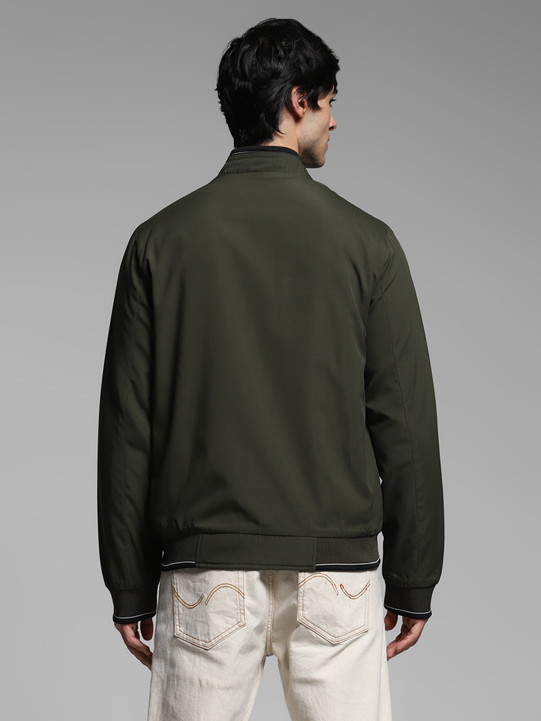 Men's Reversible Bomber Jacket In Forest Green With Zip Front