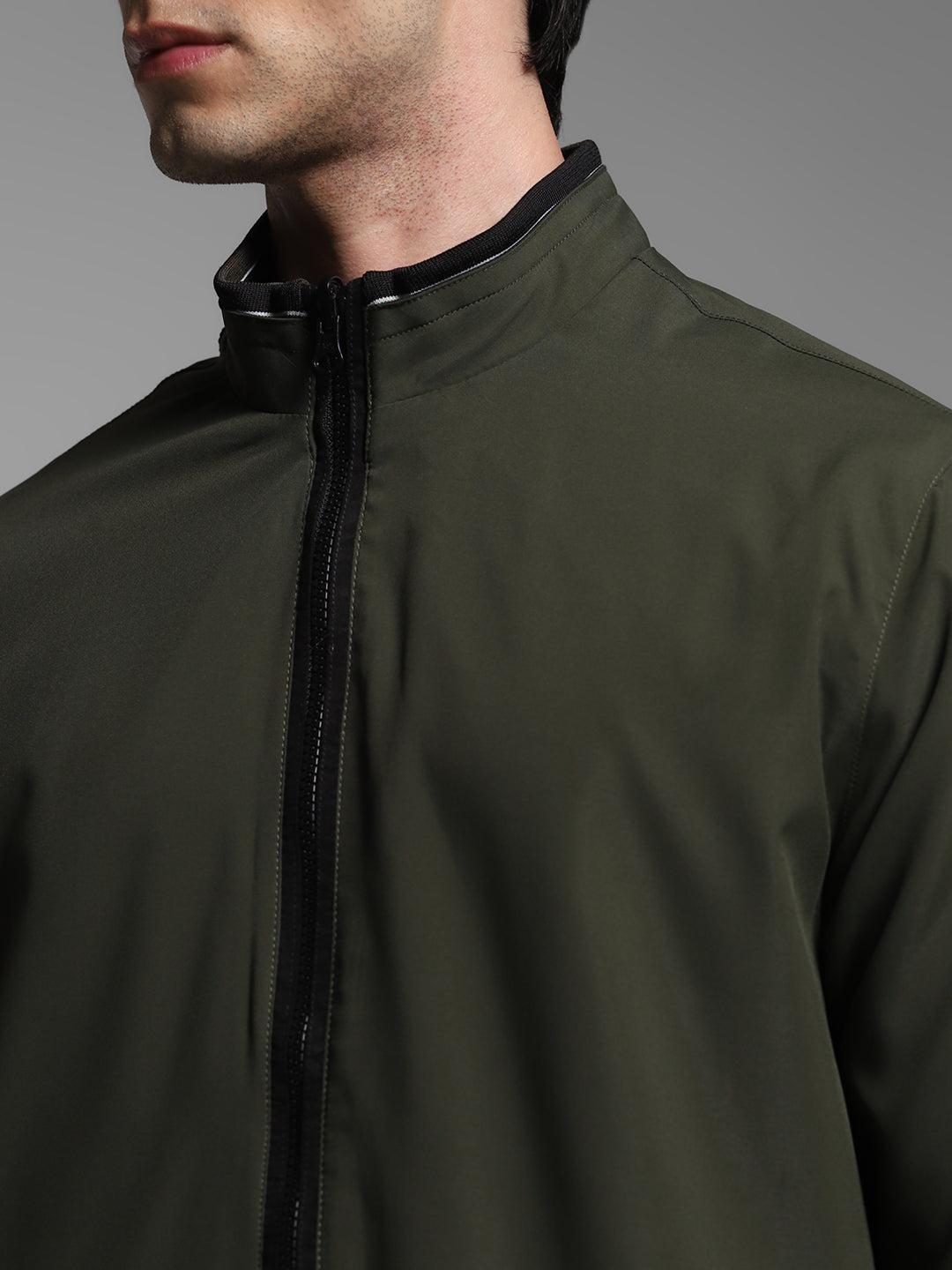 Men's Reversible Bomber Jacket In Forest Green With Zip Front