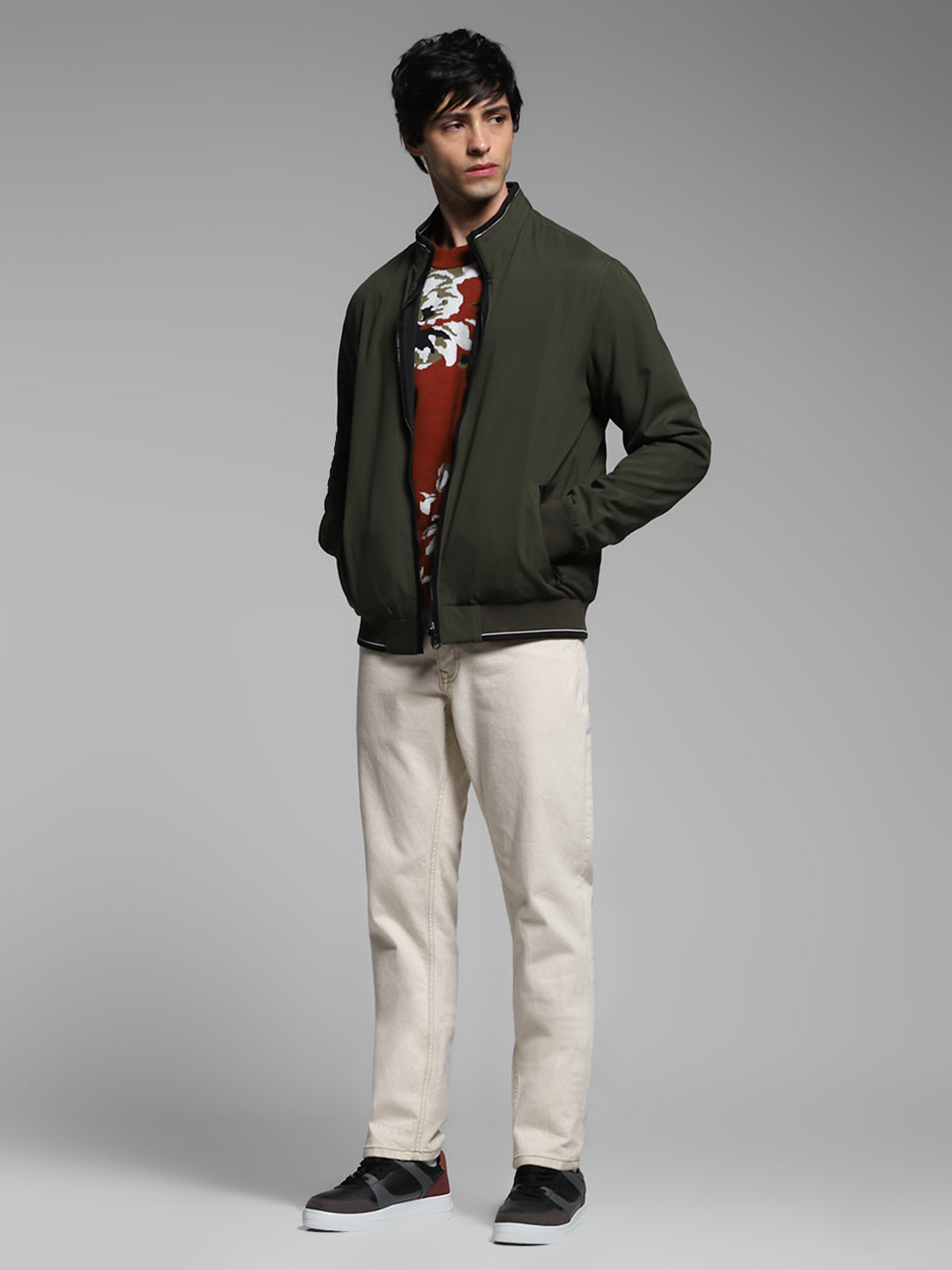 Men's Reversible Bomber Jacket In Forest Green With Zip Front