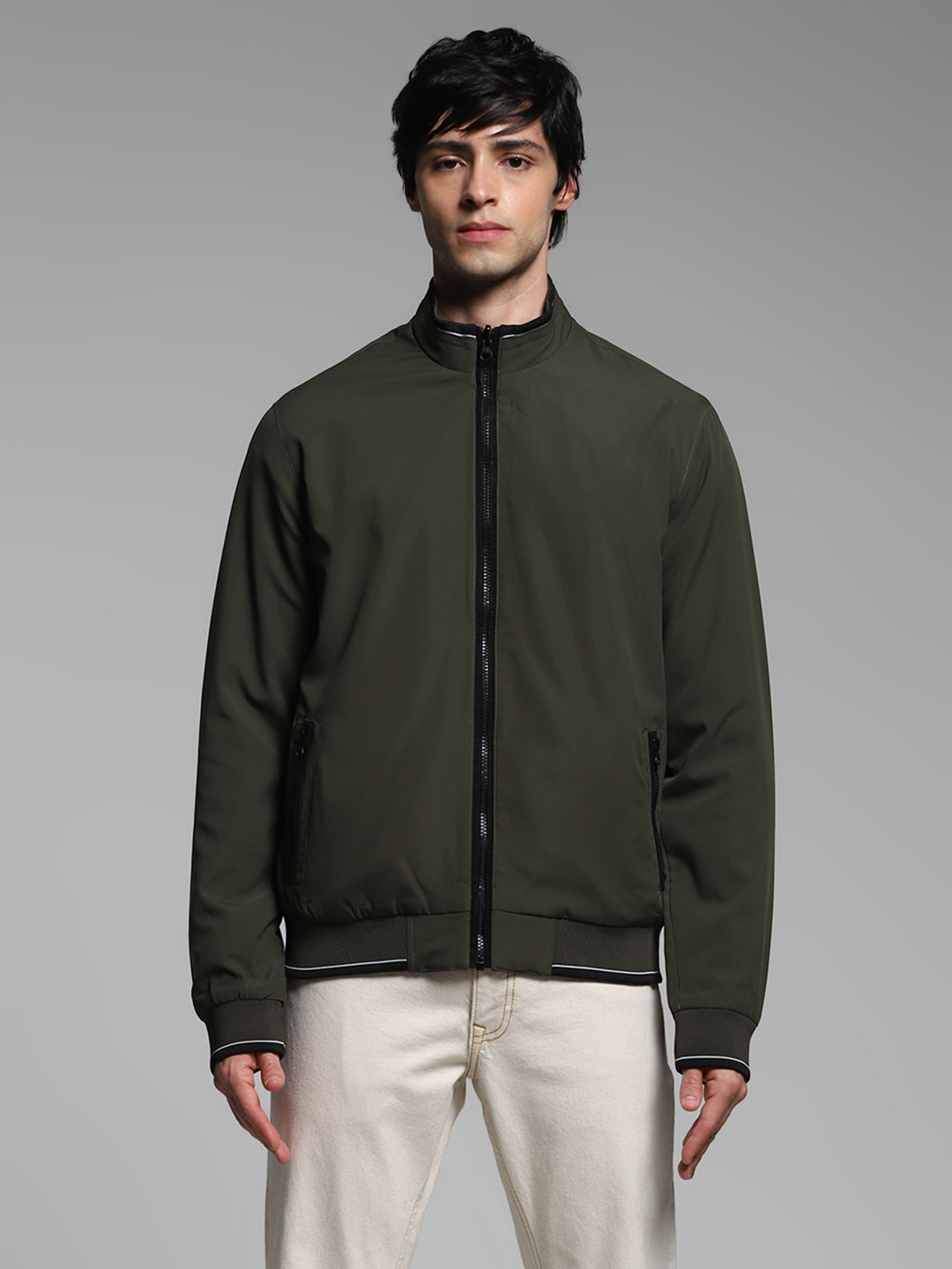 Men's Reversible Bomber Jacket In Forest Green With Zip Front