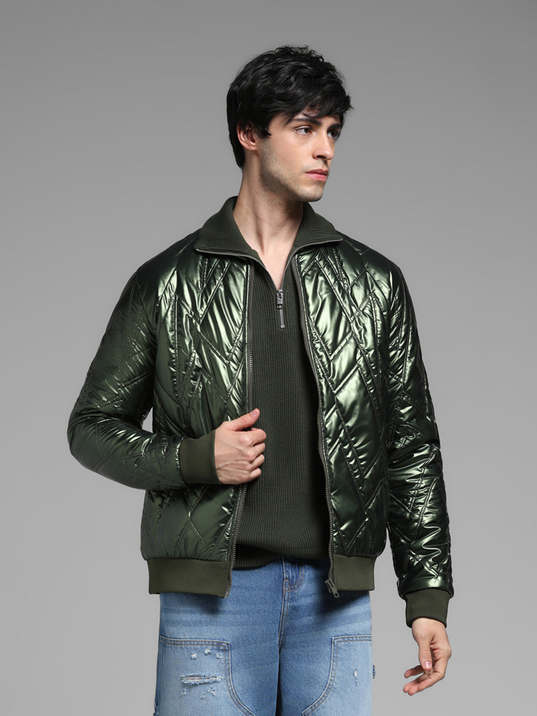 Metallic Quilted Bomber Jacket - S
