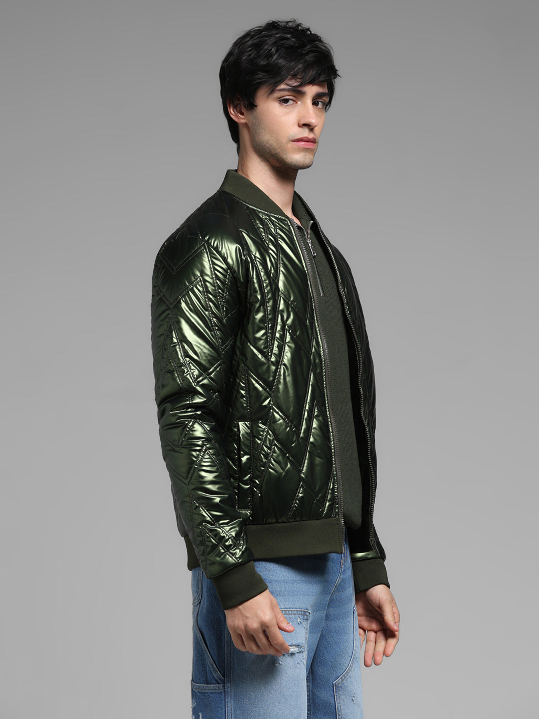Metallic Quilted Bomber Jacket