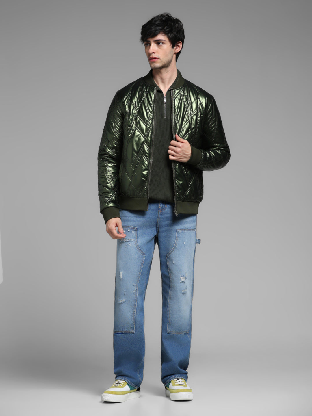Metallic Quilted Bomber Jacket