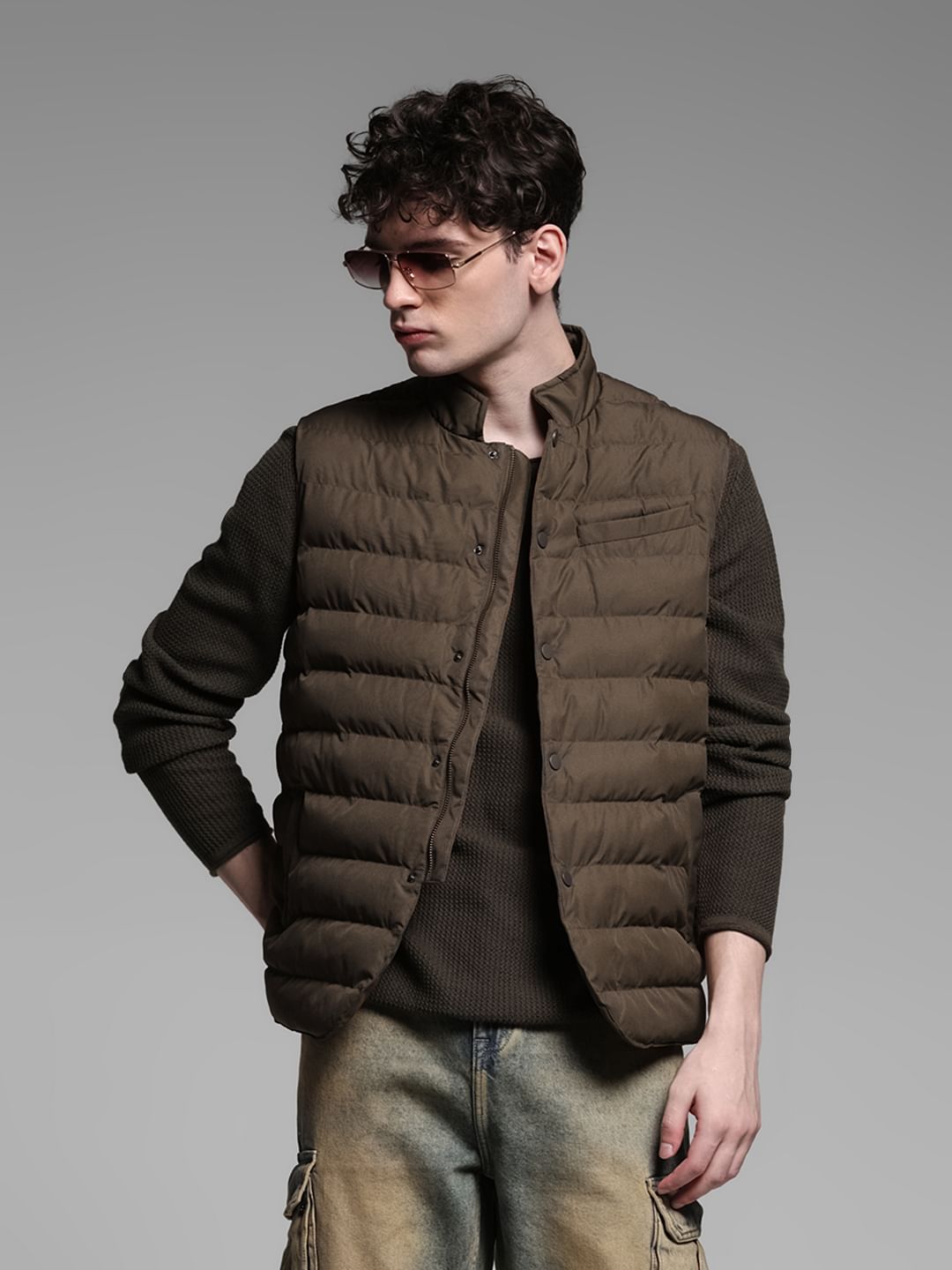 BROWN VEST PUFFER JACKET - S