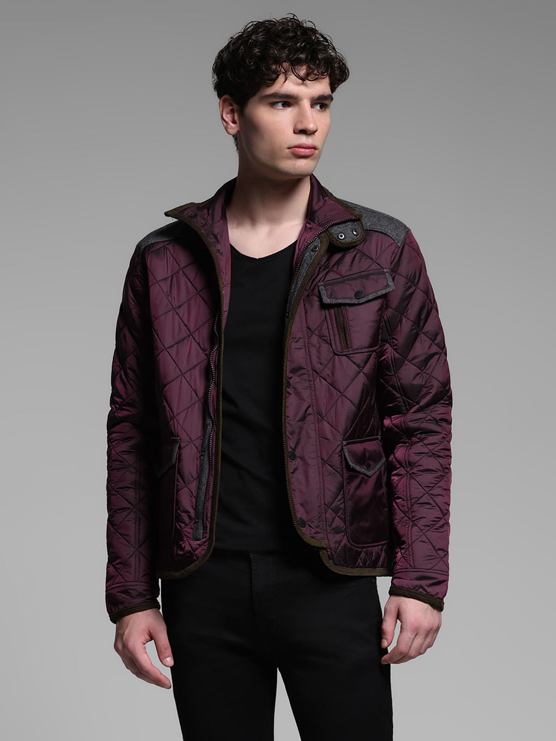 RED WOVEN HIGH NECK JACKET