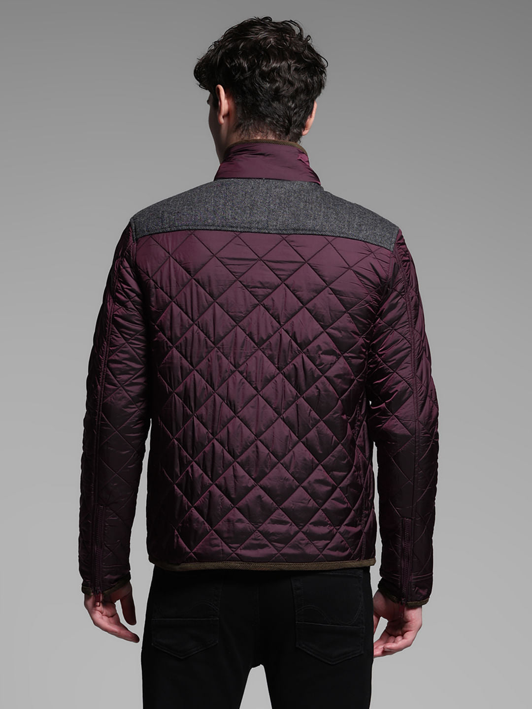 RED WOVEN HIGH NECK JACKET