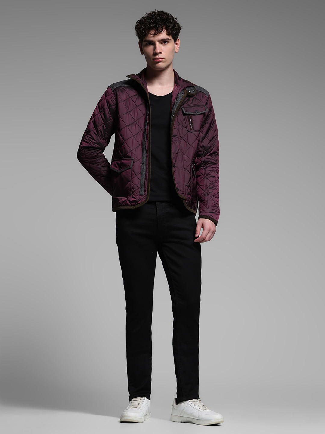 RED WOVEN HIGH NECK JACKET