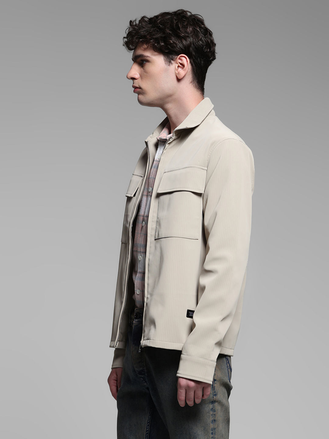 Beige Striped Shacket