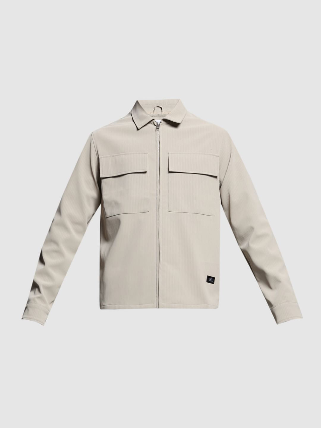 Beige Striped Shacket