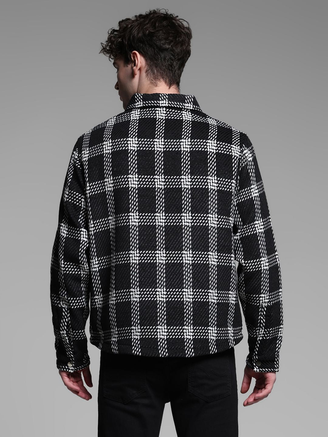 DARK BLUE CHECK PRINT JACKET