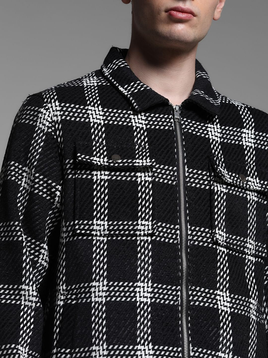 DARK BLUE CHECK PRINT JACKET