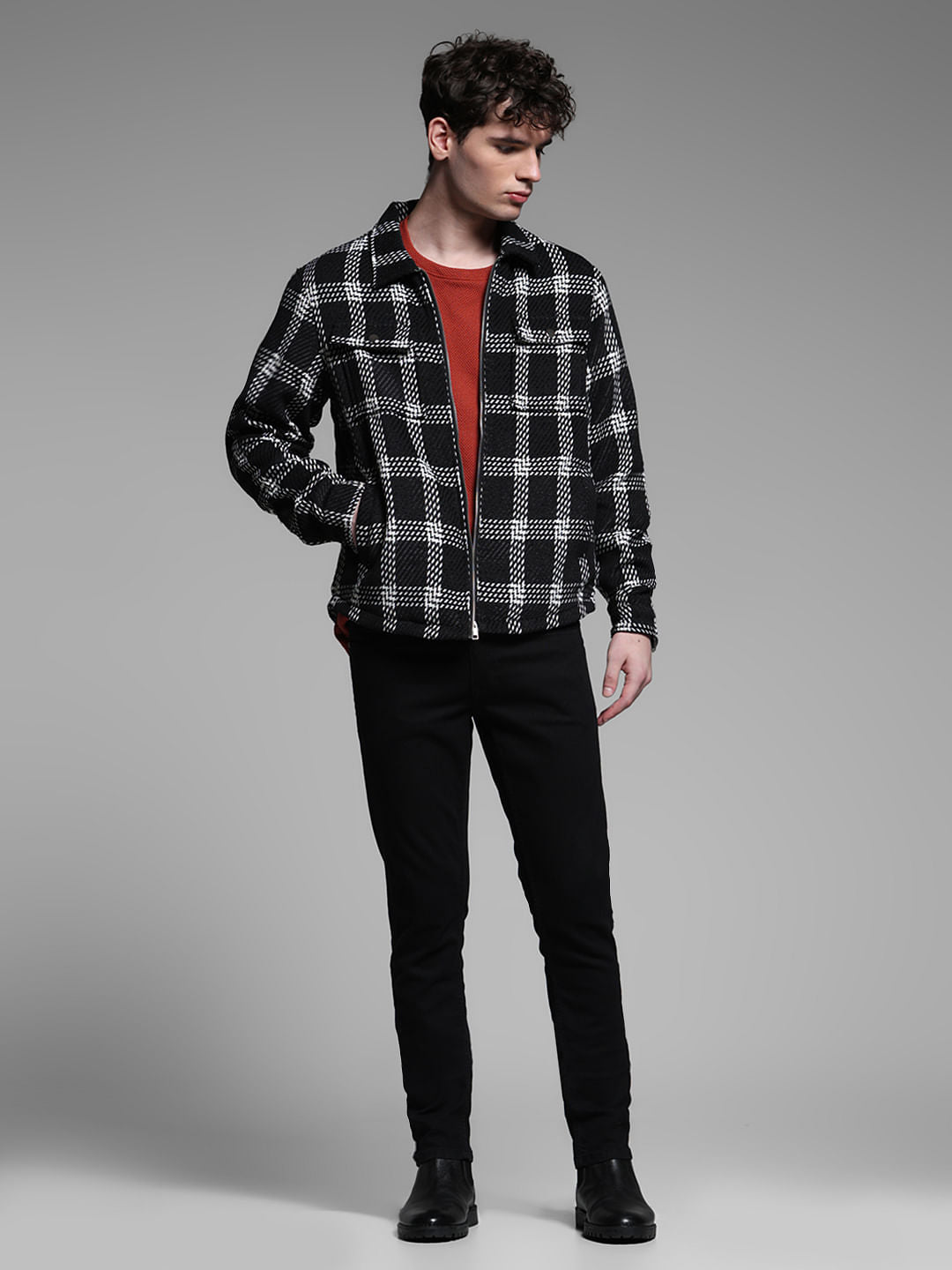 DARK BLUE CHECK PRINT JACKET