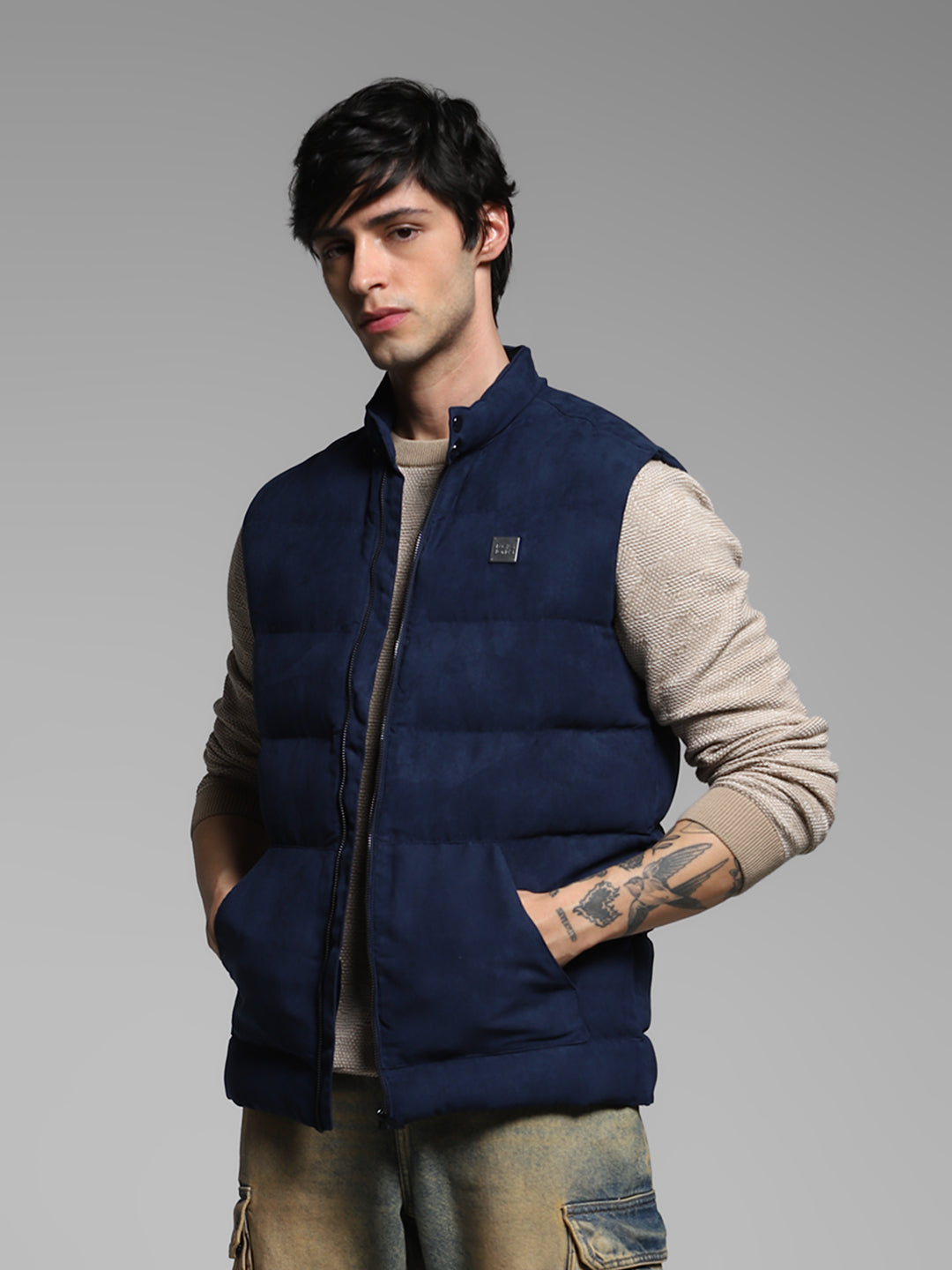 Suede-Effect Puffer Vest Jacket