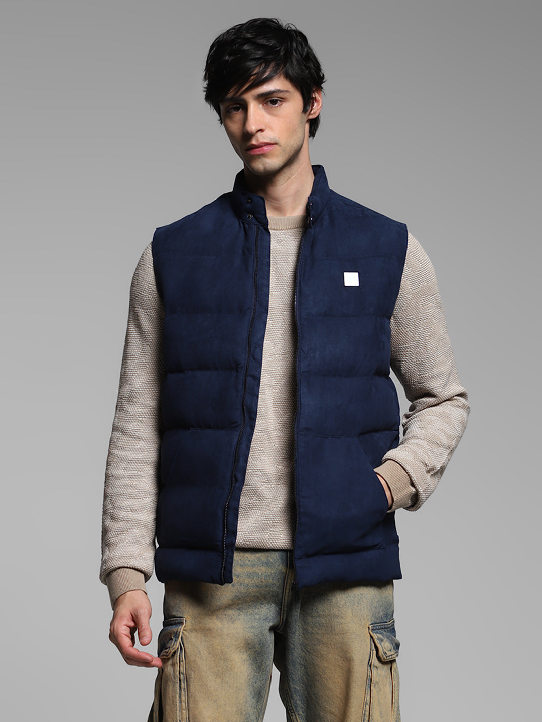 Suede-Effect Puffer Vest Jacket