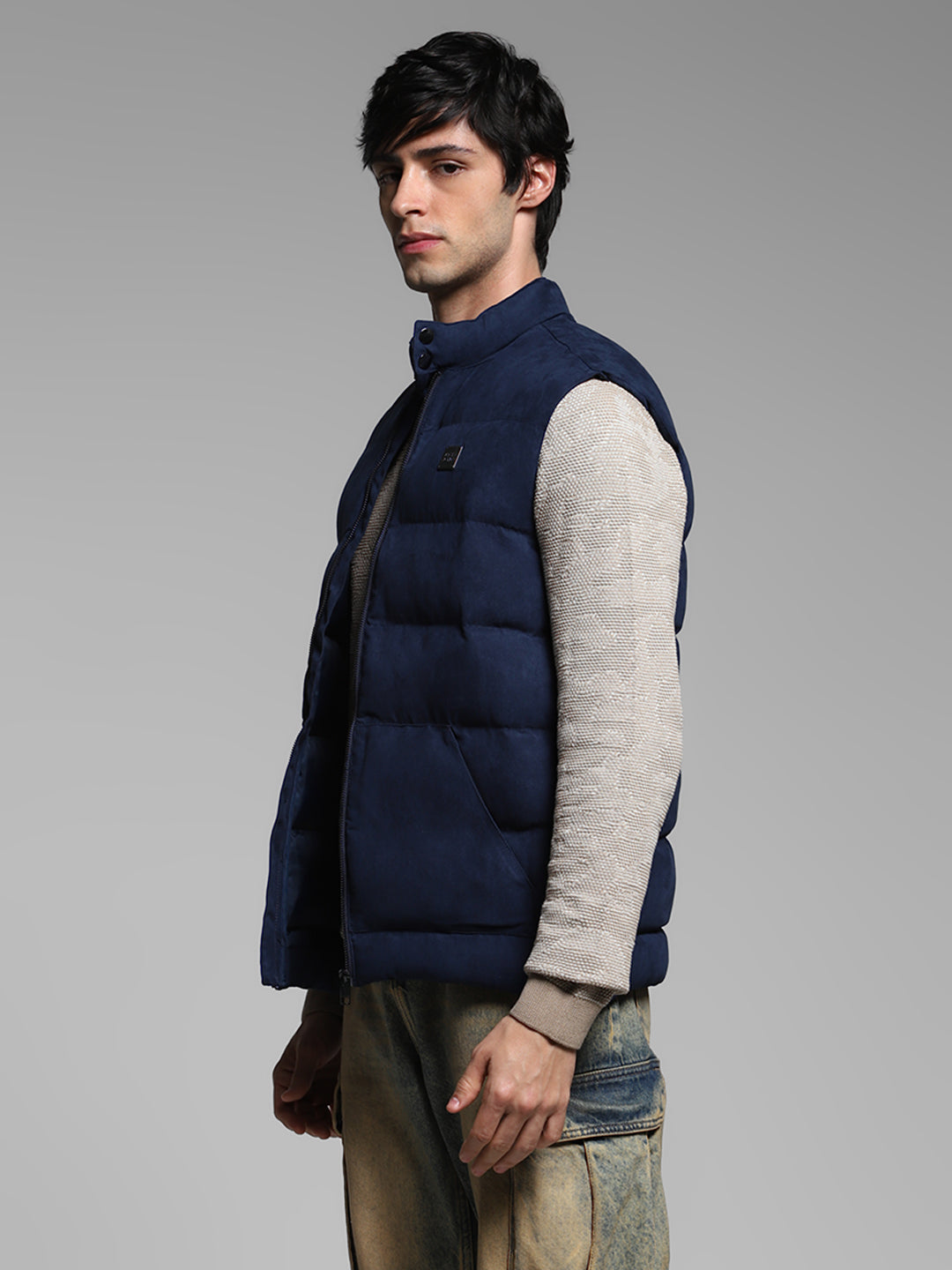 Suede-Effect Puffer Vest Jacket