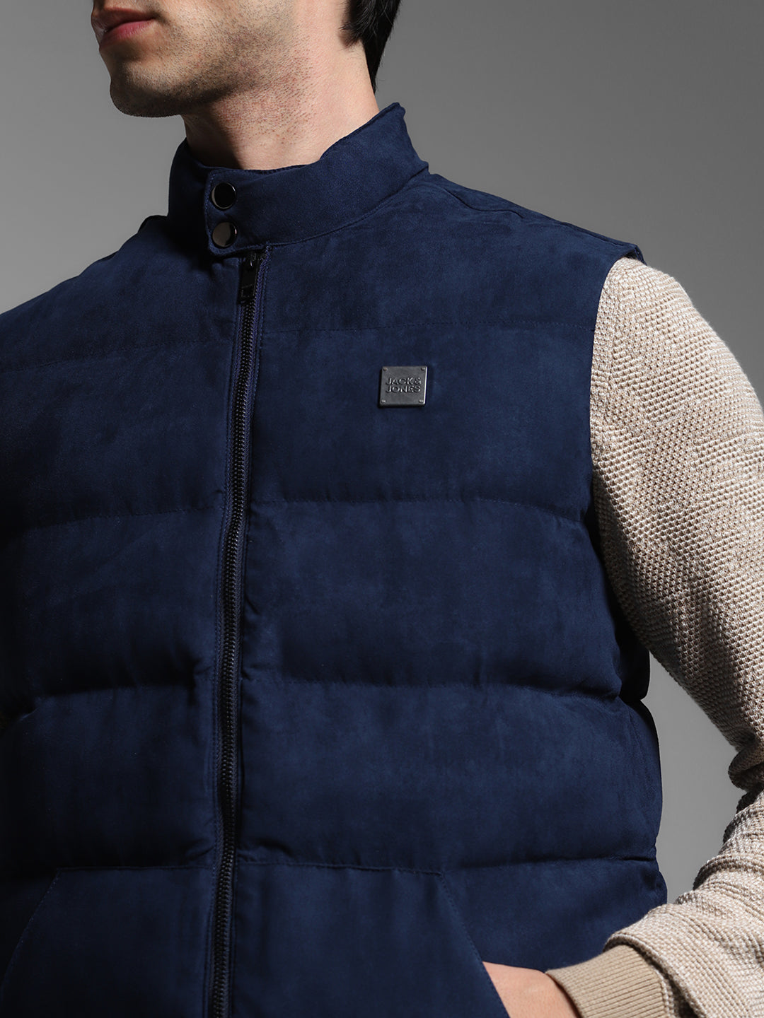 Suede-Effect Puffer Vest Jacket